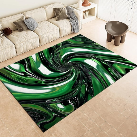 Dark Vortex Digital Art Rug Home Modern Carpet, Dark Green Carpet Non-Slip Carpets Rectangle Rug For Living Room, Bedroom, Office And Indoor Decoration 5x6ft