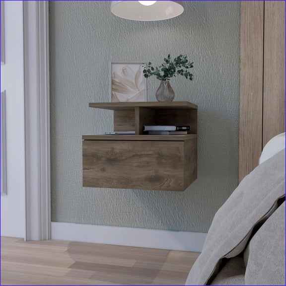 Dark Walnut 2-Tier Floating Nightstand for Bedroom Storage