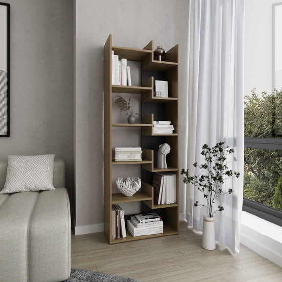 Dark Walnut 6 Bookcase, Versatile For Different Storage Purposes 67" Tall Walnut, Ideal Displaying Artwork