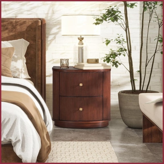 Dark Walnut American Beech Wood Coffee Table - Half-Moon Design with 2 Drawers & Unique Grain