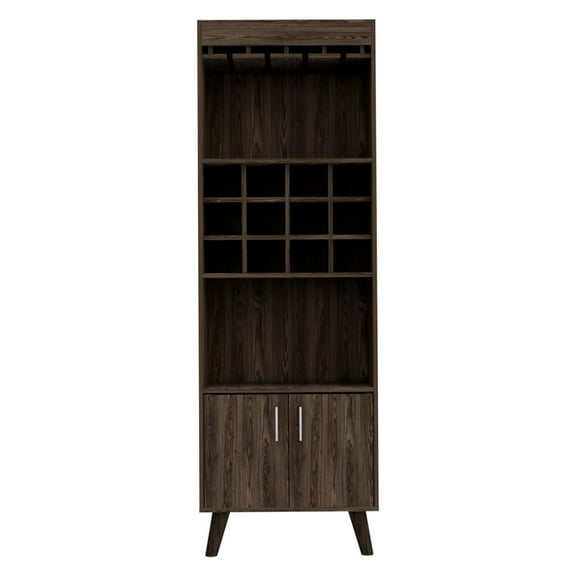 Dark Walnut Bar Cabinet Bull For Living Room With Twelve Classy Wine And Two Shelves In Wood Finish, 12 2
