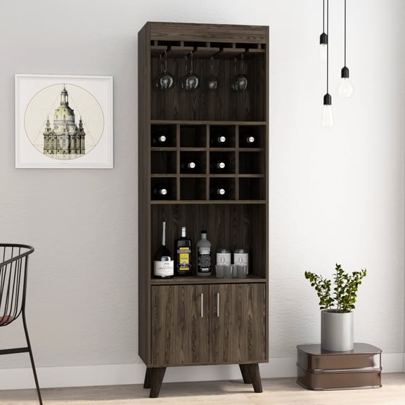 Dark Walnut Bar Cabinet with 9 Glass Rack / Suitable for Outdoor Entertaining