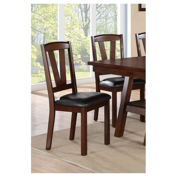 Dark Walnut Dining Chairs Set of 2, Kitchen Breakfast Chairs with Cushion Seats, V Shape Back, Solid Wood & Veneer, Contemporary Style