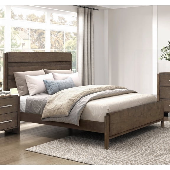 Dark Walnut Finish Queen Bed - Solid Rubberwood & Plywood Bedroom Set