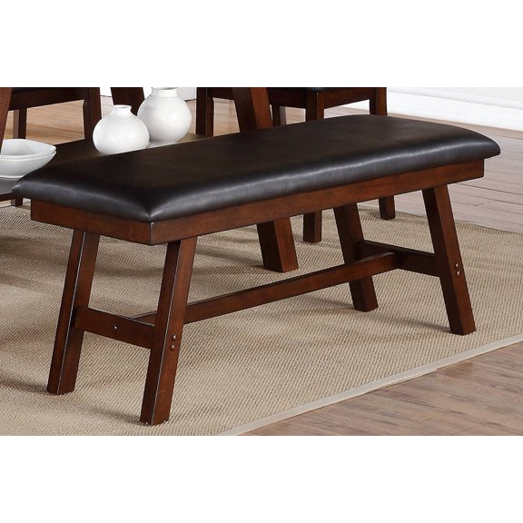 Dark Walnut Finish Wood Framed Back 1pc Dining Bench Only Breakfast Kitchen Cushion Dark Chocolate Faux Leather Seat