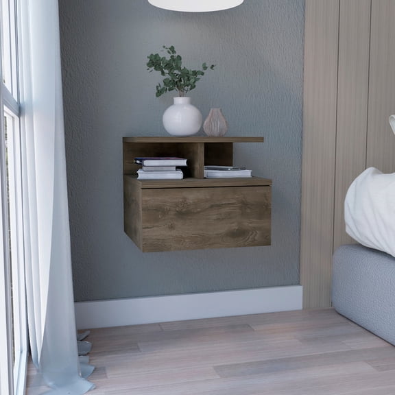 Dark Walnut Floating Nightstand / Bedroom Setup / Ample Surface for Belongings