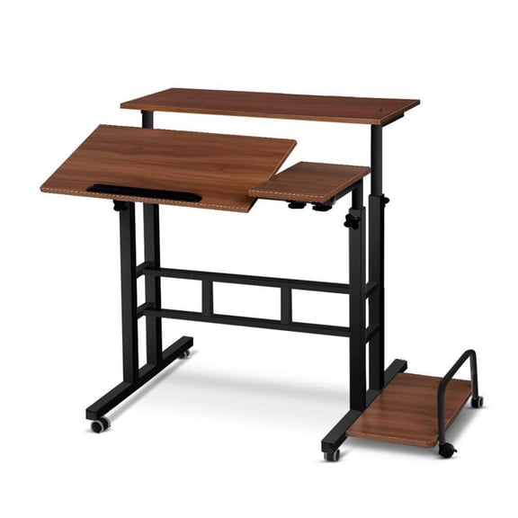 Dark Walnut Height Tilt Adjustable Mobile Standing Desk