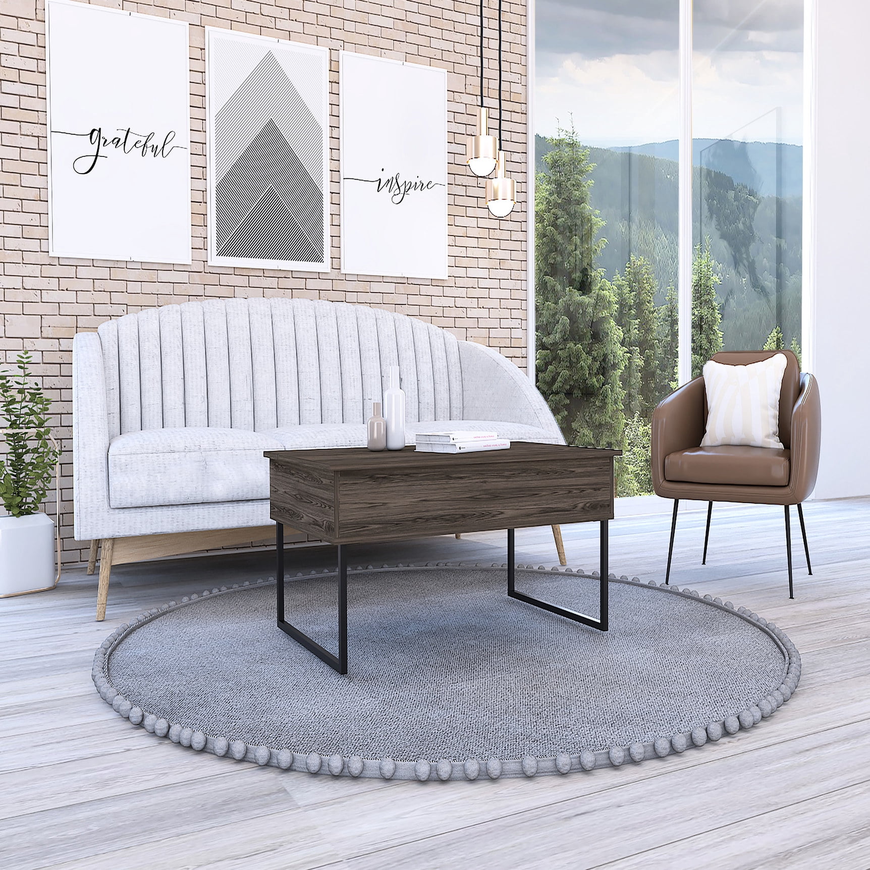Dark Walnut Lift Top Coffee Table with Hidden Storage and Flexible ...