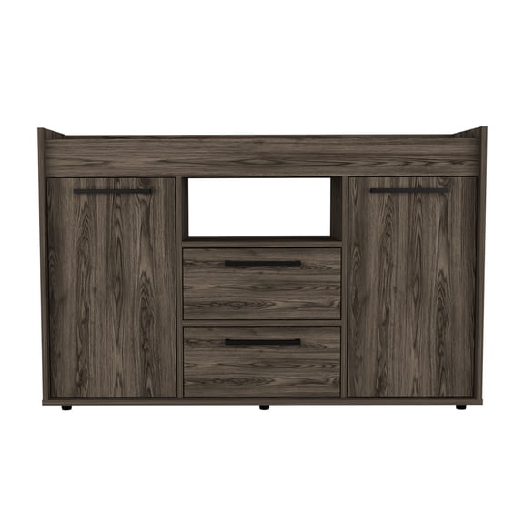 Dark Walnut Living Room Sideboard, Two-door Cabinet With One Open Shelf And Two Drawers, Superior Particle Board, 46.53 In. W X 30.25 H 14.82 D Quality Board Furniture,
