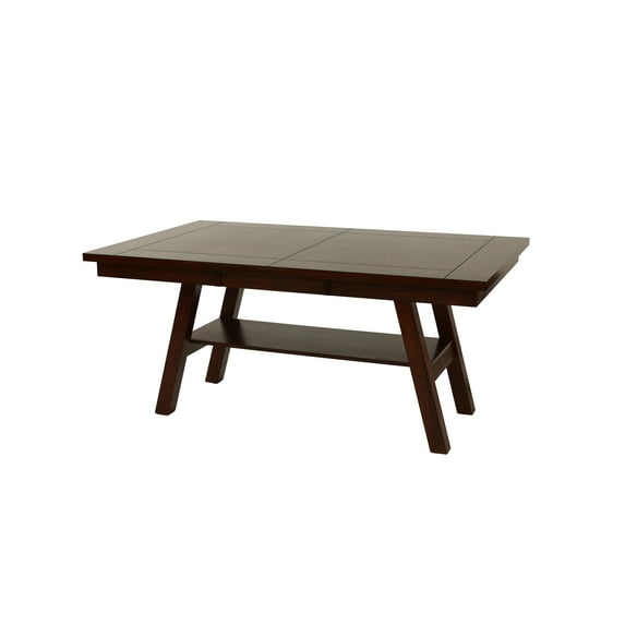 Dark Walnut Rectangle Dining Table - Rubberwood, 66" x 40" - Modern Dining Room Furniture w/ Shelf. Solid Wood Design, Contemporary Style.