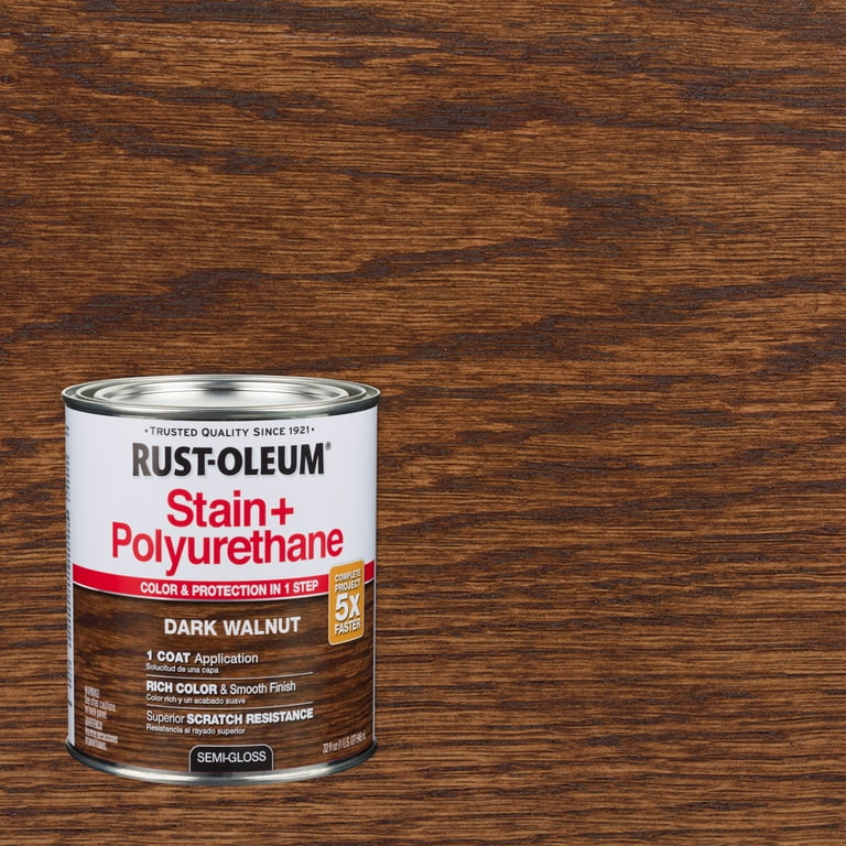 Stain & Polyurethane, Water-Based, Dark Walnut, 1-Qt.