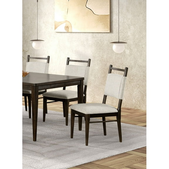 Dark Walnut Side Chairs Upholstered Seat 100% Polyester Kitchen Dining Room Set of 2pc Dining Chairs