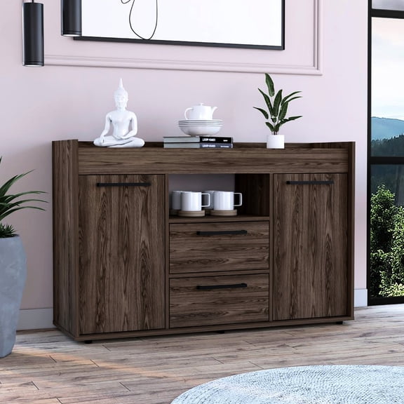 Dark Walnut Sideboard with 6 Shelves / Good for Organizing and Decorating Home