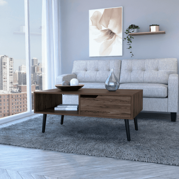 Dark Walnut Storage Coffee Table 1 Drawer 1 Open Shelf Living Room Coffee Table