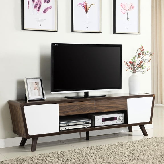 Dark Walnut TV Console | Offer Ample Space for Large TV, Store Devices | Wood & MDF Build | Keep Media Organized in Room