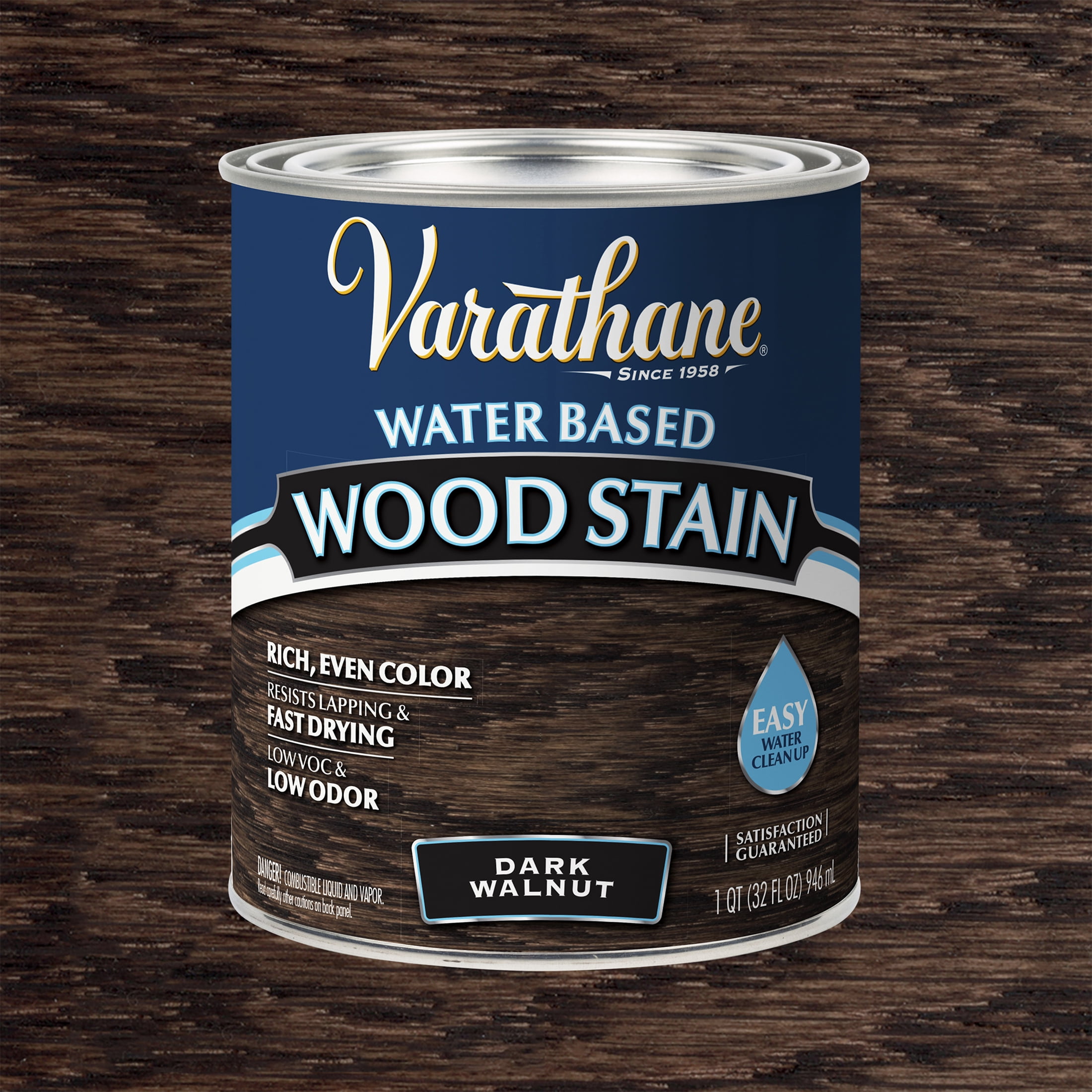 Dark Walnut, Varathane Water-Based Wood Stain-381119, Quart