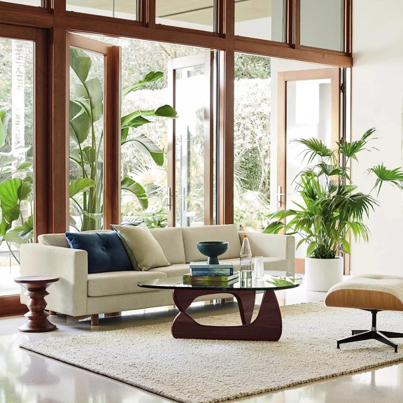Dark Walnut(upgraded) Modern Noguchi-Style Glass Coffee Table