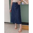 thumbnail image 1 of Dark Wash Straight Midi Denim Skirt With Side Slit Pocket Casual, 1 of 21