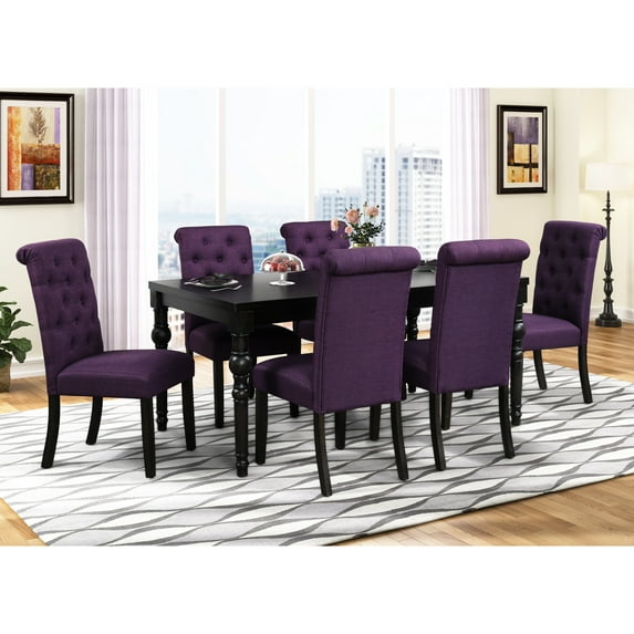 Dark Wash Wood Dining From Urban Style - Table And 6 Chairs, Rectangular Solid Wood, Fixed Feature, Seats 6, Black Coloring, Rubberwood & Hardwood, Table, Black, Crafted With Care