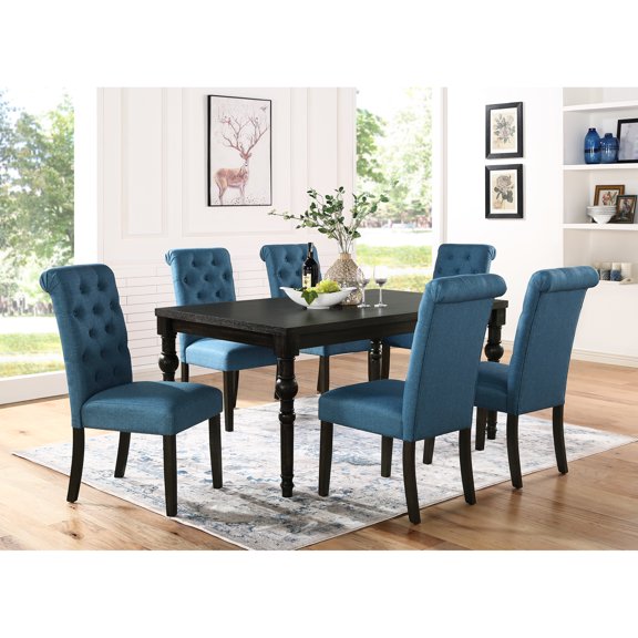 Dark Wash Wood Dining With Table & 6 Chair Positions For Patio Rectangular Finish Chairs