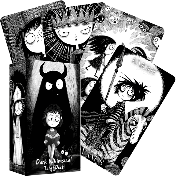 Dark Whimsical Tarot Cards for Beginners, Dark Whimsical Cartoon Style Tarot Deck with Quirky Characters and Expressive Visuals, Fortune Telling Cards
