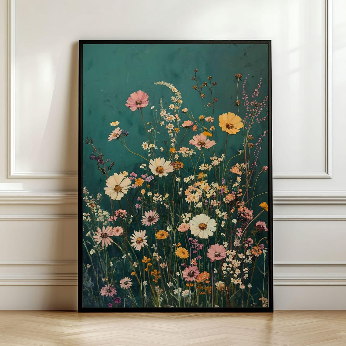 Dark Wildflowers Print, Botanical Landscape , Emerald Green Art ...