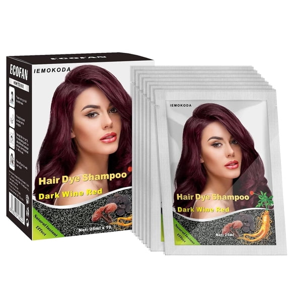 Dark Wine Red Hair Dye Shampoo 3 in 1 Natural Hair Color Shampoo 10 PCS, Semi- Permanent Instant Hair Dye for Men & Women, 100% Grey Coverage Natural Hair Dye Shampoo (Dark Wine Red)