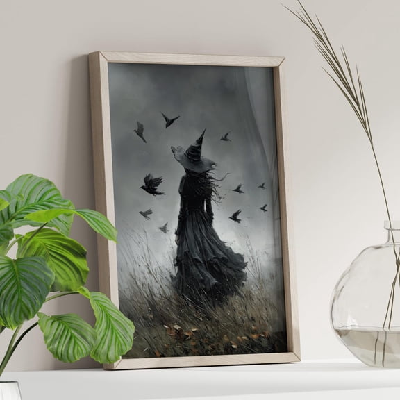 Dark Witch Wall Art, Gothic Moody Fantasy Decor, Stretched Canvas Size 12x18