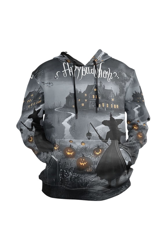 Dark Witch and Haunted House Men’s Hoodies Sweatshirt Fleece Jackets Long Sleeve Sweatshirts