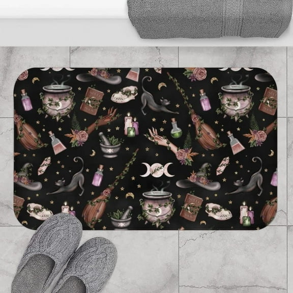 Dark Witchy Woodland Bath Mat - Witchcraft Bathroom Wiccan Bath Mat Halloween Bathroom Doormat Welcome Mat Door Mats Outdoor Doormat Indoor for Entryway Funny Kitchen Mats Decorations Mats 16x24 Inch