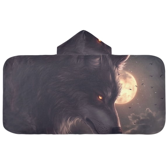 Dark Wolf Night Art Hooded Beach Towel Kids Bath Towels Quick Dry for Pool Swiming 50" x 23.5" Microfiber Soft Bathrobe