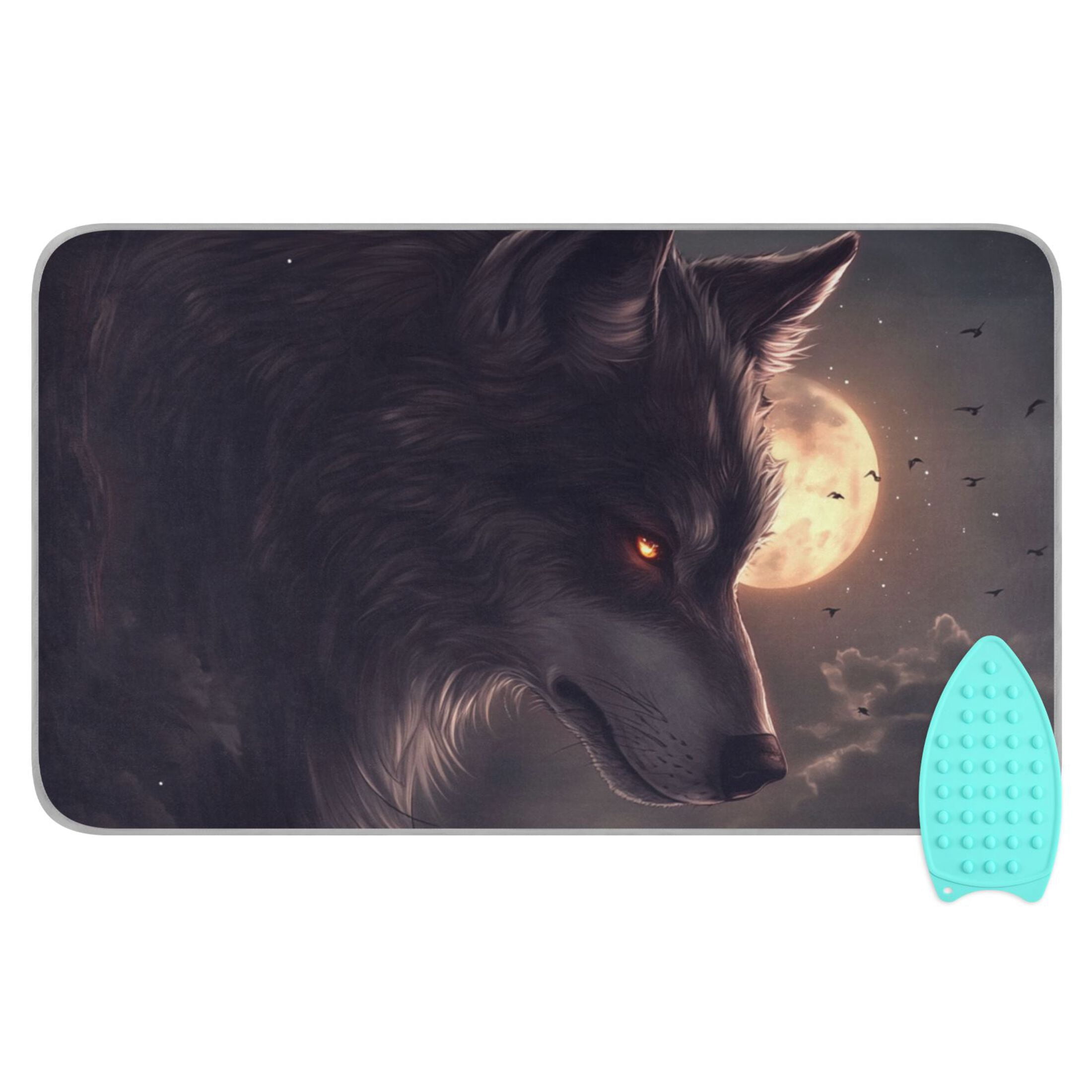Dark Wolf Night Art Ironing Mat Blanket for Table Top Travel Portable Ironing Board Pad 47.2x27.6 Inch