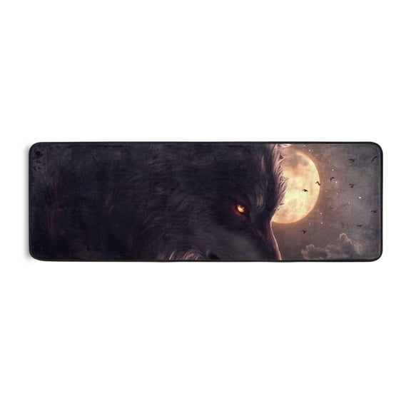 Dark Wolf Night Art Runner Rug for Hallways Kitchen Non Slip 2'x 6' Washable Hall Carpet for Bedroom Entryway Laundry Room