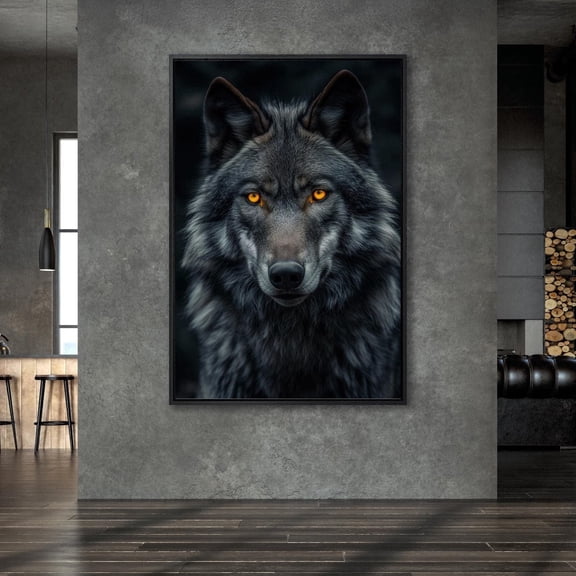 Dark Wolf Wall Art Majestic Wolves Amber Eyes Wild Animal Portrait Poster, 12x18 UNFRAMED