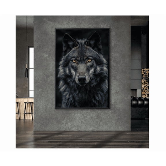 Dark Wolf Wall Art Majestic Wolves Amber Eyes Wild Animal Portrait Poster