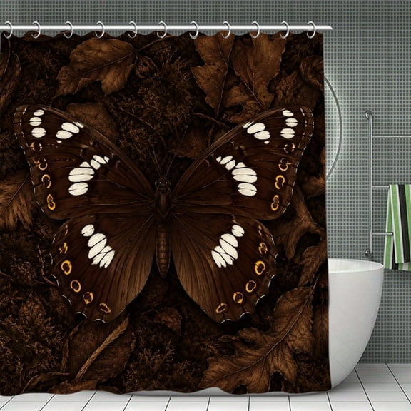 Dark Wood Butterfly Print Shower Curtain,Cloth Fabric Waterproof Polyester Bathroom Home Decor Set with Hooks 70.8×70.8Inch
