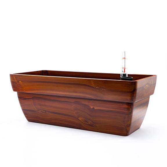 Dark Wood Finish ABS Self-Watering Rectangle Planter with Water Level Indicator