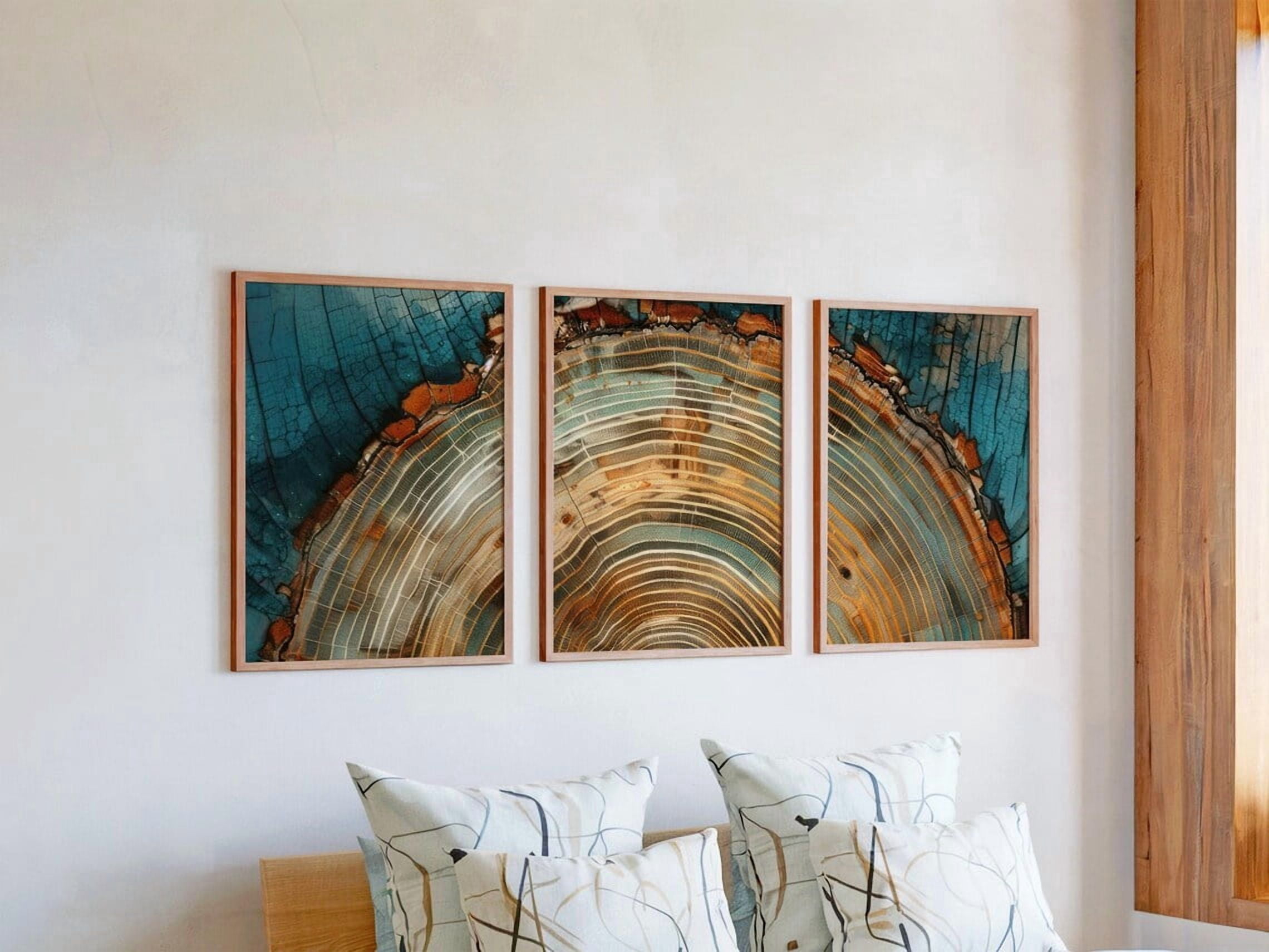 Dark Wood Grain Wall Art Print Set Of 3, Nordic Tree Ring Home Office ...