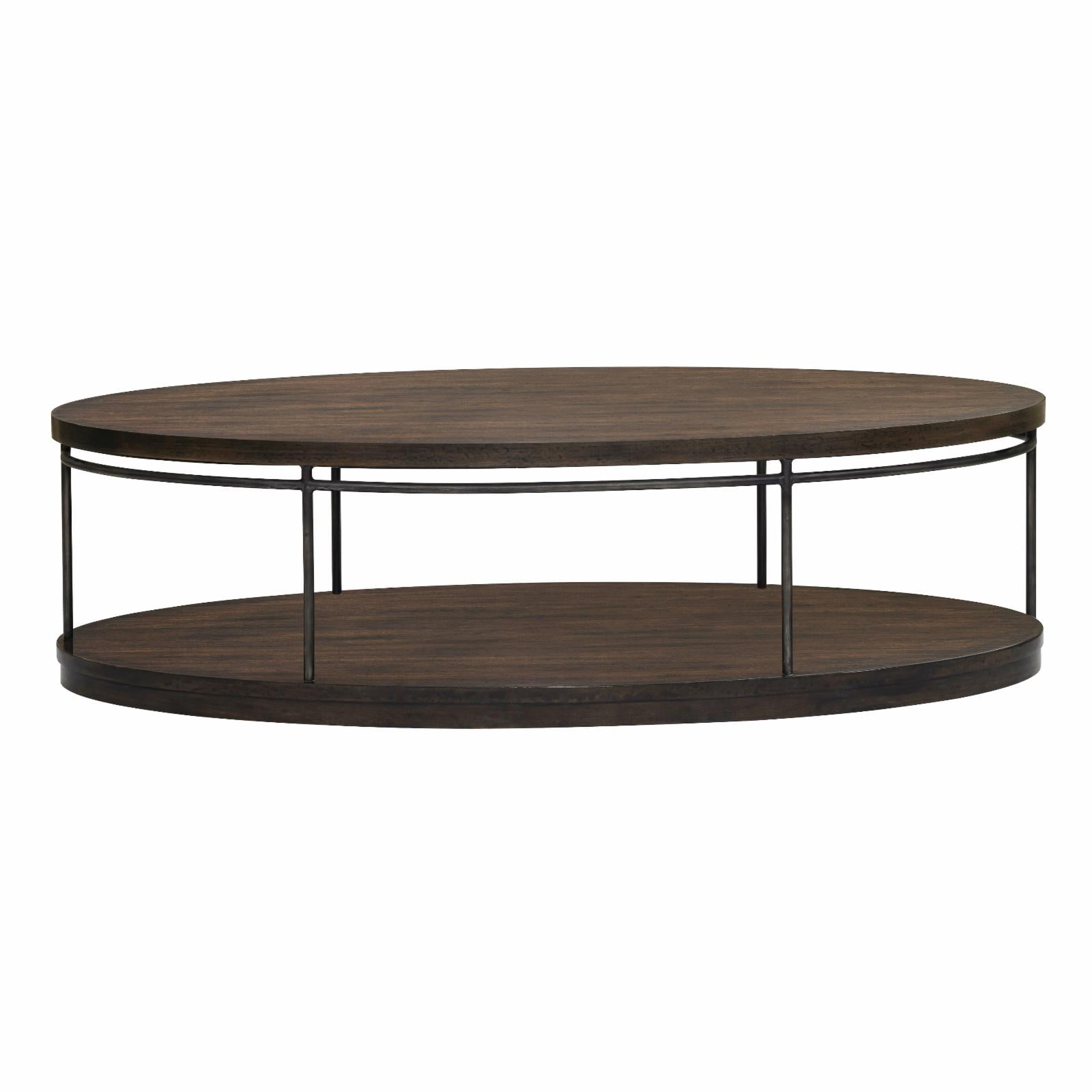 Oval Dark Wood and Metal Cocktail Table with Storage