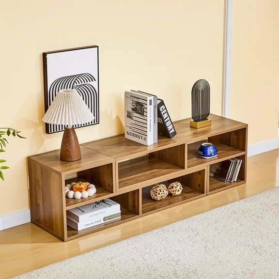 Dark Wood Modular TV Stand, Free-Combination Open Storage Media Console, Modern Minimalist Entertainment Center, Adjustable TV Cabinet for Living Room, Bedroom, Apartment