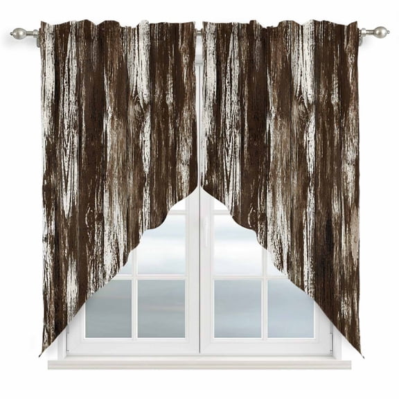 Dark Wood Planks Swag Valances for Windows 2 Pack Rustic Distressing Brown Timber Grain Vintage Swag Kitchen Curtains 63 Inches Long Rod Pocket Short Window Treatment for Kitchen Bathroom 36"x63"