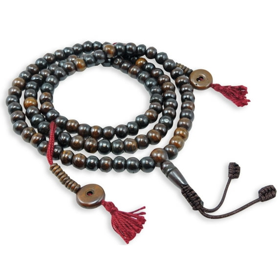 Dark Yak Bone Tibetan 108 Bead Mala for Meditation with Bone Counters