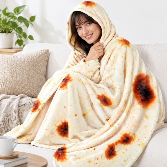 Dark Yellow 47in Realistic Burrito Tortilla Flannel Throw Blanket