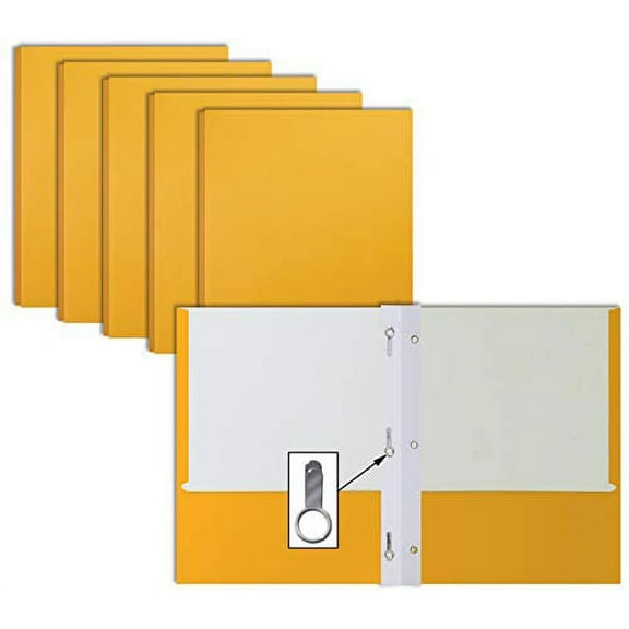 Dark Yellow Paper 2 Pocket Folders with Prongs, 50 Pack, by Better Office Products, Matte Texture, Letter Size Paper Folders, 50 Pack, with 3 Metal Prong Fastener Clips, Dark Yellow