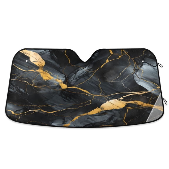 Dark and Light Black Marble Car Windshield Sun Shade Foldable Car Front Window Visor Heat and UV Protection 55x27.6