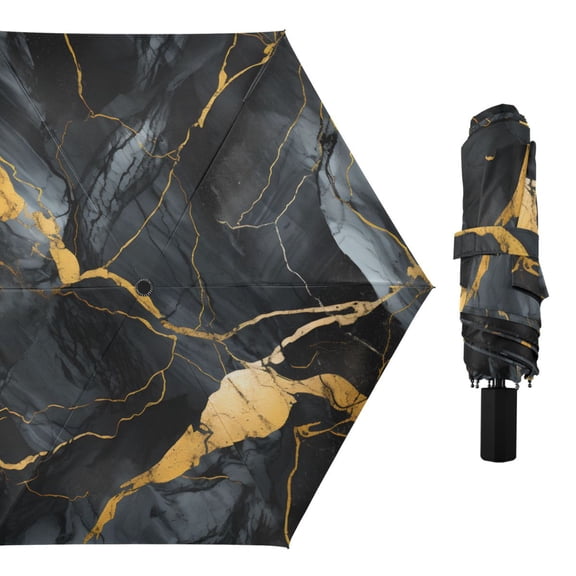 Dark and Light Black Marble Compact Sun Umbrella Windproof Travel Umbrellas for Rain Strong Portable UV Protection
