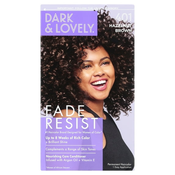 Dark and Lovely Fade Resist Permanent Hair Color, Unisex, Hair Color Highlights, 401 Hazelnut