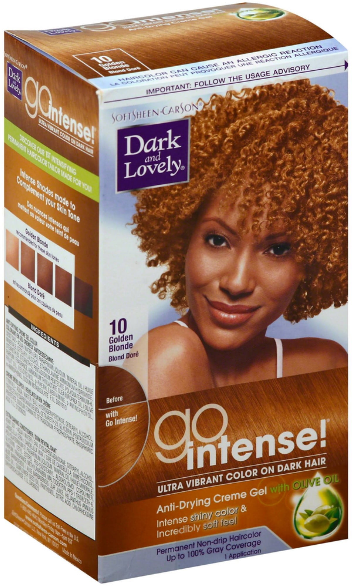 Dark and Lovely Go Intense! Ultra Vibrant Permanent Hair Color, Golden Blonde [10] 1 ea (Pack of 6)