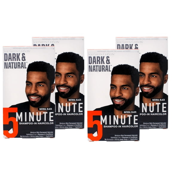 4 Pack - SoftSheen-Carson Dark & Natural Hair Color for Men 5 Minutes, Natural Looking Gray Coverage for Up To 6 Weeks, Shampoo-in Permanent Hair Dye, Ammonia Free, Natural Black