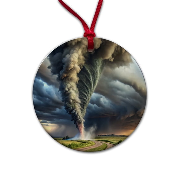 Dark and Scary Tornado Twister Christmas Tree Holiday Round Ceramic Ornament